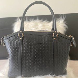 Gucci Dome Tote/Crossbody Black Microguccissima Leather
